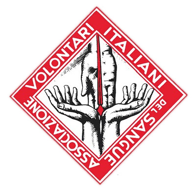 Il logo storico di AVIS, con due mani giunte che ricevono una goccia di sangue.